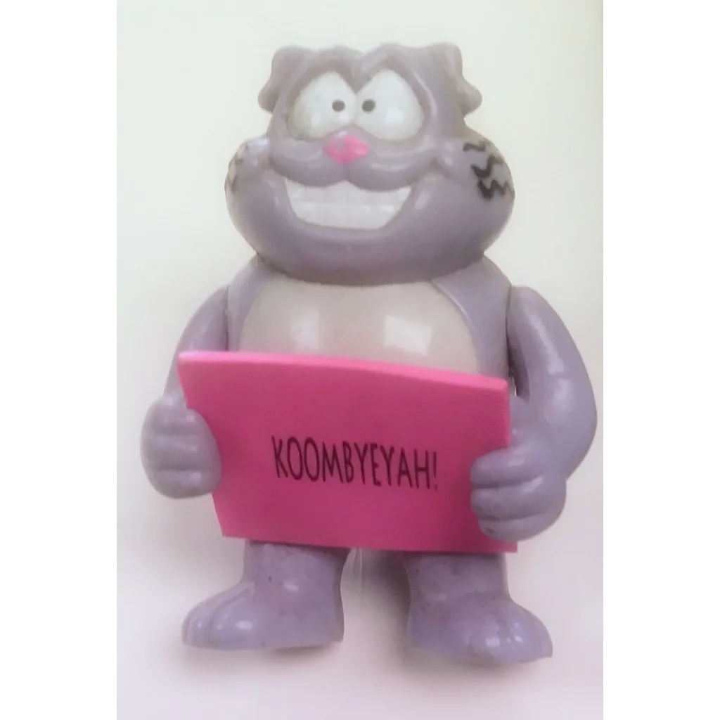 Gray Eek the Cat fox kids 1995 toy figurine with pink koombyeyah sign