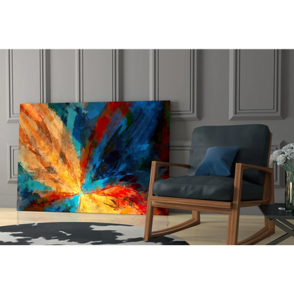 Vibrant explosive energy abstract canvas wall art in orange, blue, red, teal