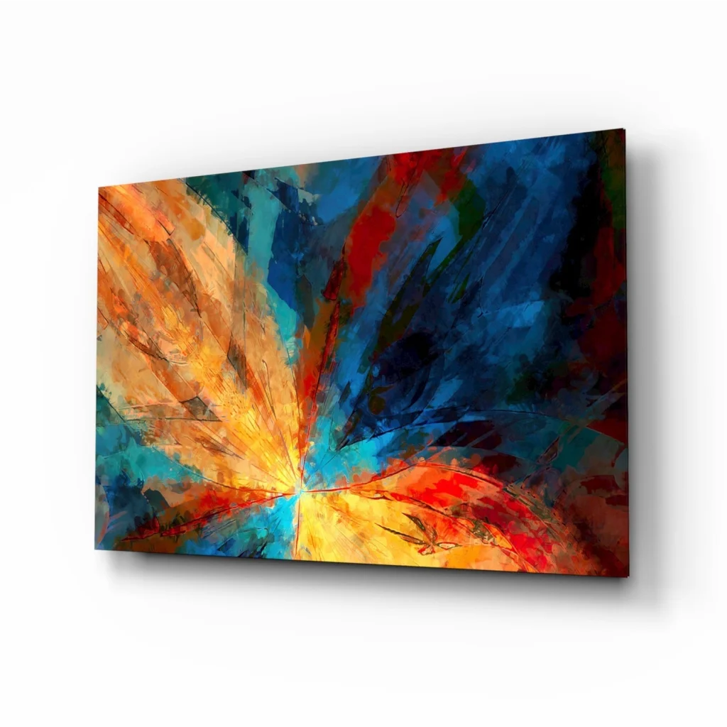 Vibrant explosive energy abstract canvas wall art with bold radiating colors
