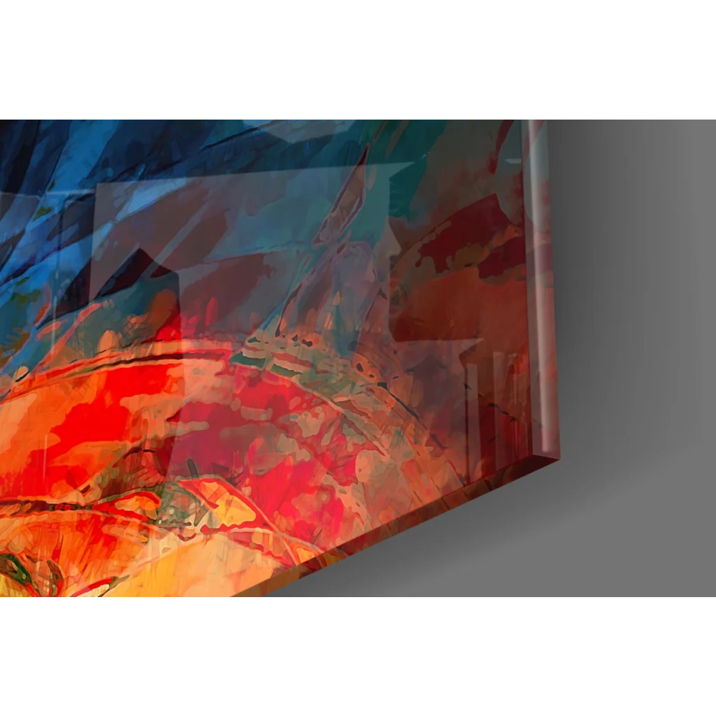 Vibrant explosive energy abstract canvas wall art with bold reds oranges blues