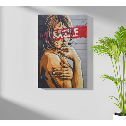 Bold graffiti woman on Insigne aluminum prints, red eagle eyes
