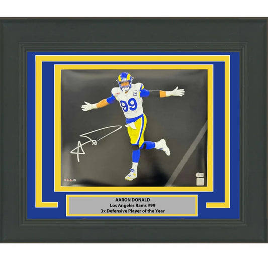 Framed Autographed Aaron Donald Los Angeles LA Rams 16x20 Football Photo JSA COA #7 | Hall of Fame Sports Memorabilia | vintageantiquesgifts.com