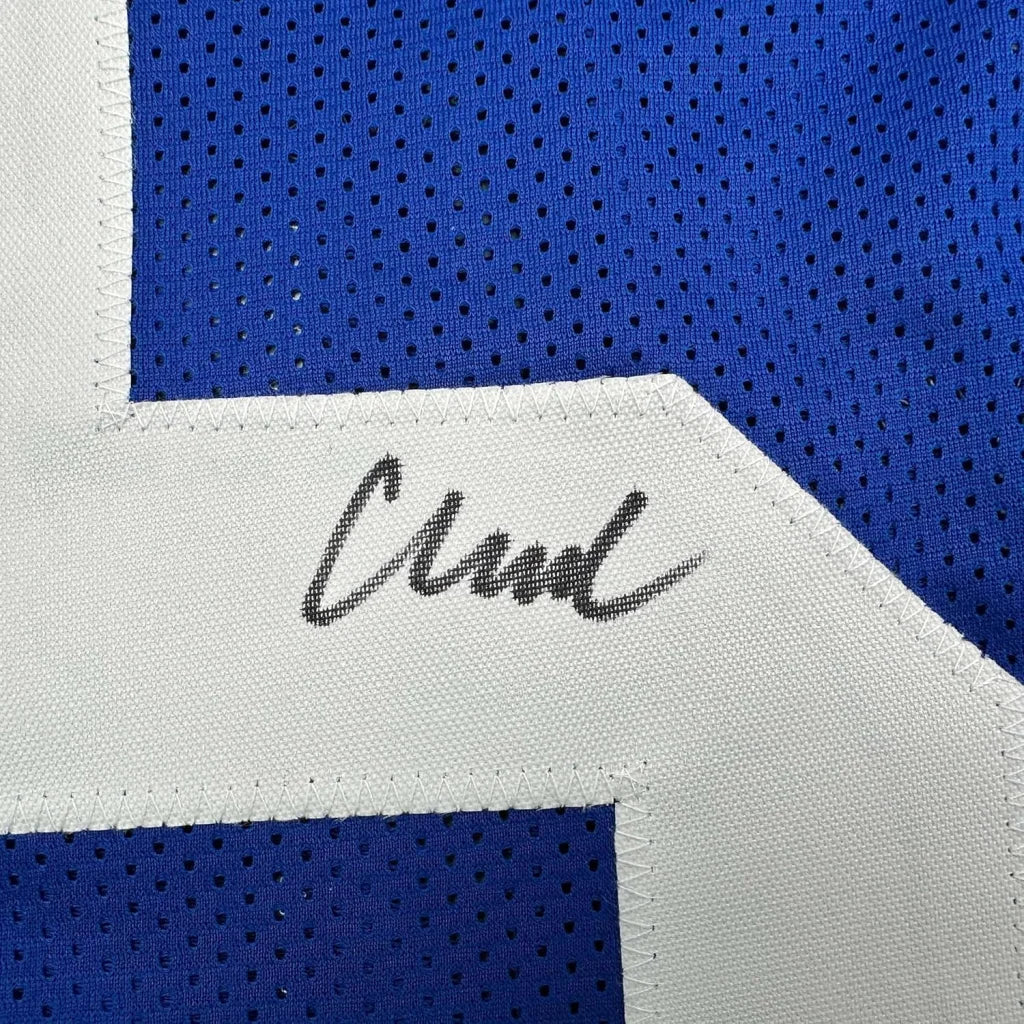 Framed Autographed Abdul Carter 35x39 New York Blue Football Jersey Beckett BAS COA | Certified Authentic Signed Memorabilia | vintageantiquesgifts.com