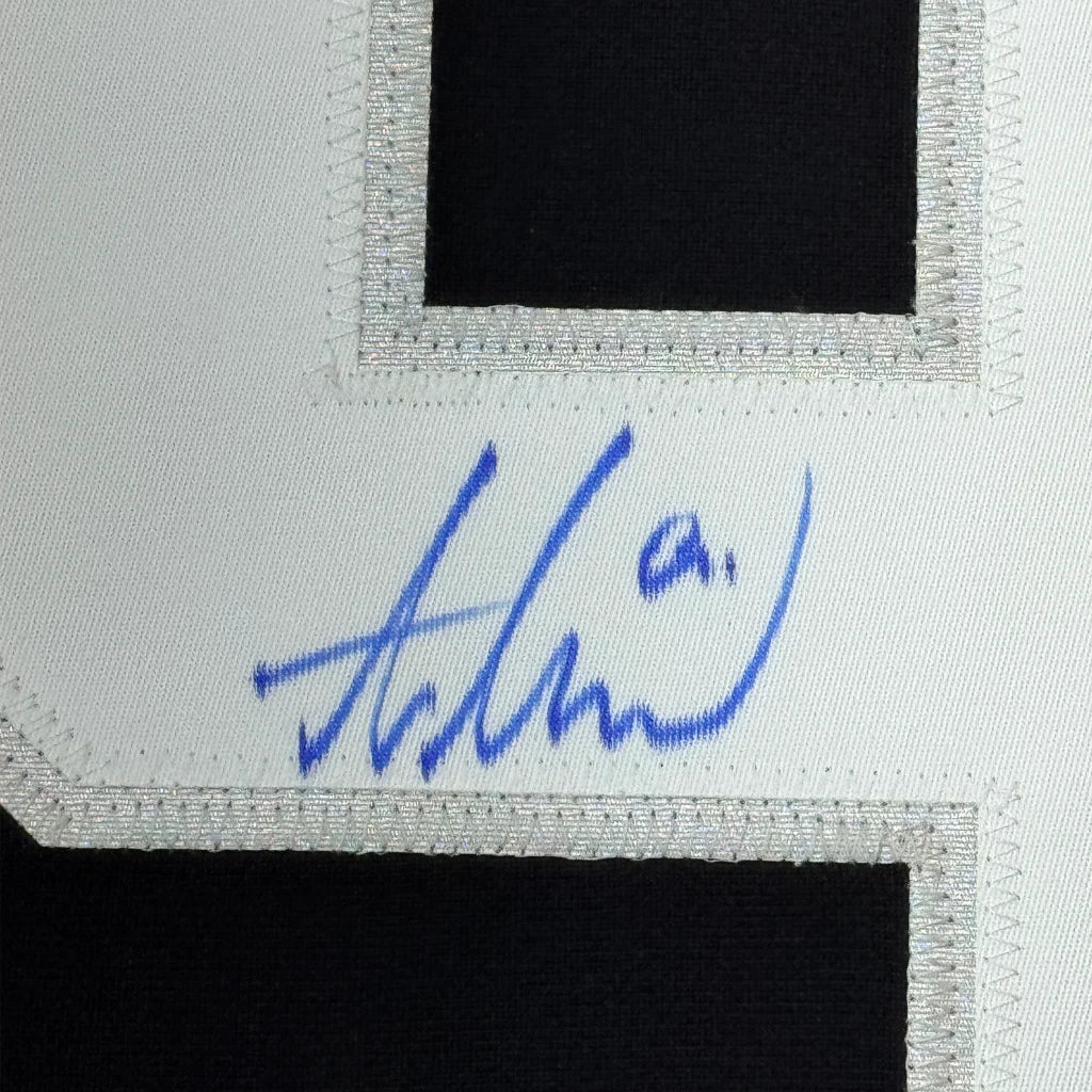 Framed Autographed Adrian Kempe 35x39 Los Angeles LA Black Hockey Jersey JSA COA | Certified Authentic Signed Memorabilia | vintageantiquesgifts.com