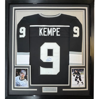 Framed Autographed Adrian Kempe 35x39 Los Angeles LA Black Hockey Jersey JSA COA | Hall of Fame Sports Memorabilia | vintageantiquesgifts.com