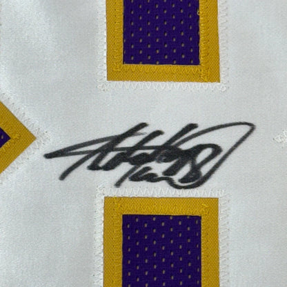 White Vikings jersey signed in black ink with purple and gold accents ready to dominate