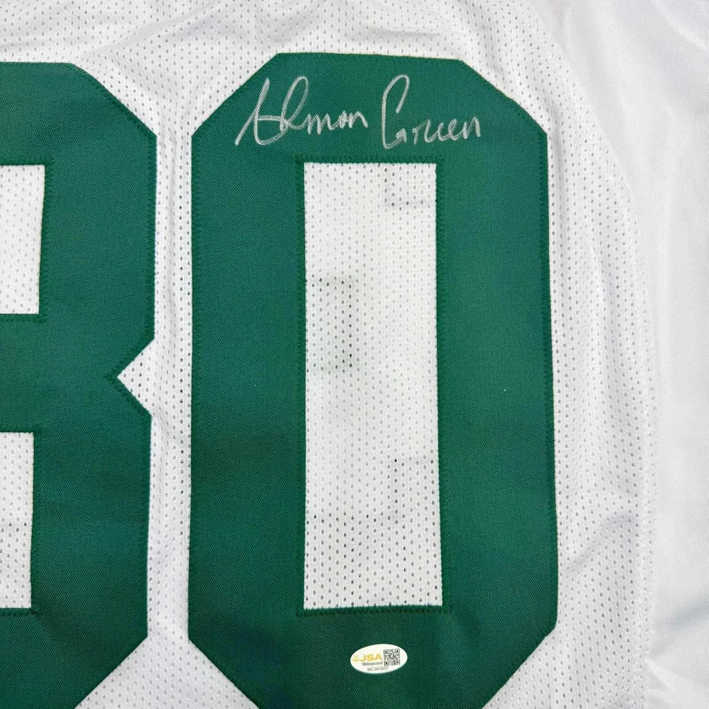 Framed Autographed Ahman Green 35x39 Green Bay White Football Jersey JSA COA | Certified Authentic Signed Memorabilia | vintageantiquesgifts.com