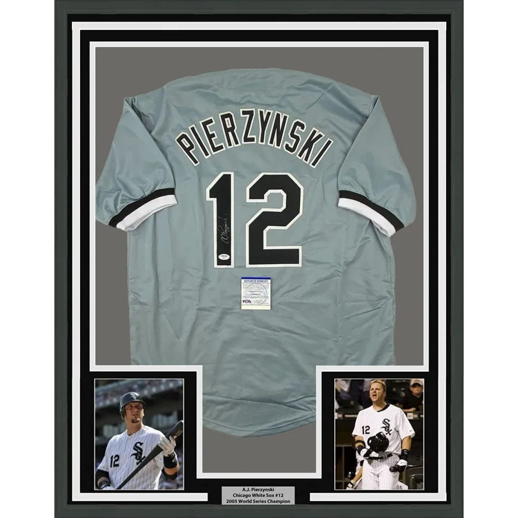 Framed Autographed A.J. Pierzynski 35x39 Chicago Grey Baseball Jersey PSA/DNA COA | Hall of Fame Sports Memorabilia | vintageantiquesgifts.com
