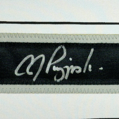 Black ribbon with white handwritten signature on A.J. Pierzynski Signed White Sox Jersey