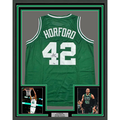 Framed Boston Green Al Horford Celtics jersey with player photos and Beckett COA for man cave