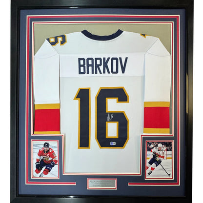 Framed Autographed Aleksander Barkov 35x39 Florida White Hockey Jersey JSA COA | Hall of Fame Sports Memorabilia | vintageantiquesgifts.com