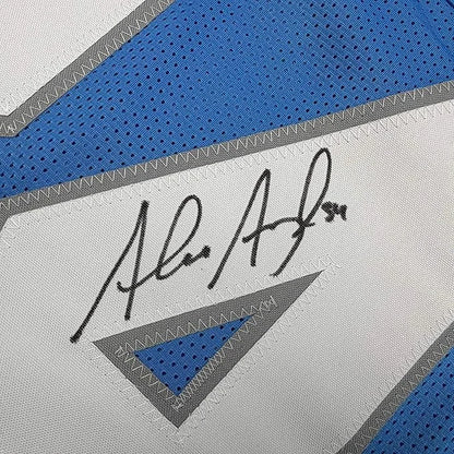 Framed Autographed Alex Anzalone 35x39 Detroit Blue Football Jersey Beckett BAS COA | Certified Authentic Signed Memorabilia | vintageantiquesgifts.com