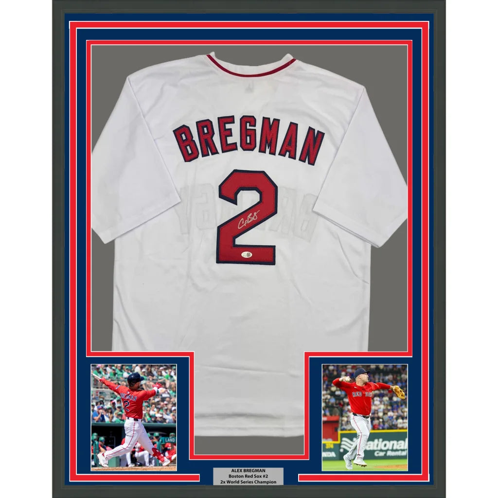 Framed Autographed Alex Bregman 35x39 Boston White Baseball Jersey JSA COA | Hall of Fame Sports Memorabilia | vintageantiquesgifts.com