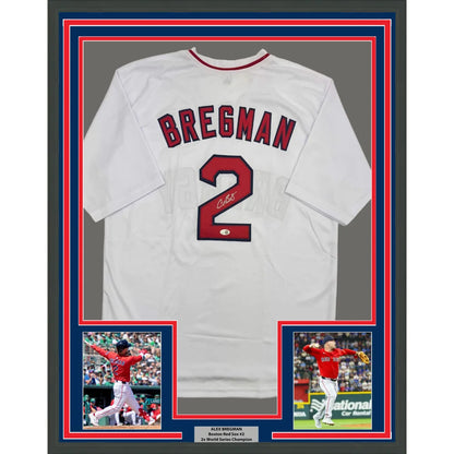 Framed Autographed Alex Bregman 35x39 Boston White Baseball Jersey JSA COA | Hall of Fame Sports Memorabilia | vintageantiquesgifts.com