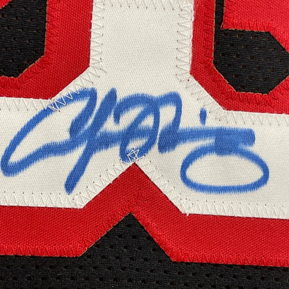 Framed autographed Alonzo Mourning Miami Heat jersey with blue ink signature on white patch, JSA COA