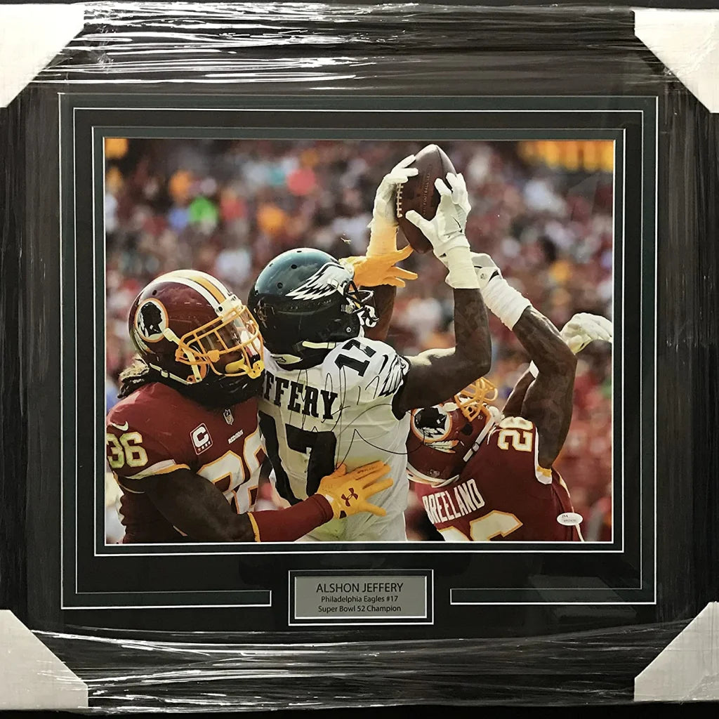 Signed black-framed Alshon Jeffery Eagles catch photo, 16x20 JSA COA