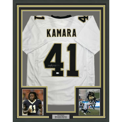 Framed Alvin Kamara signed Saints jersey with photos ready to display