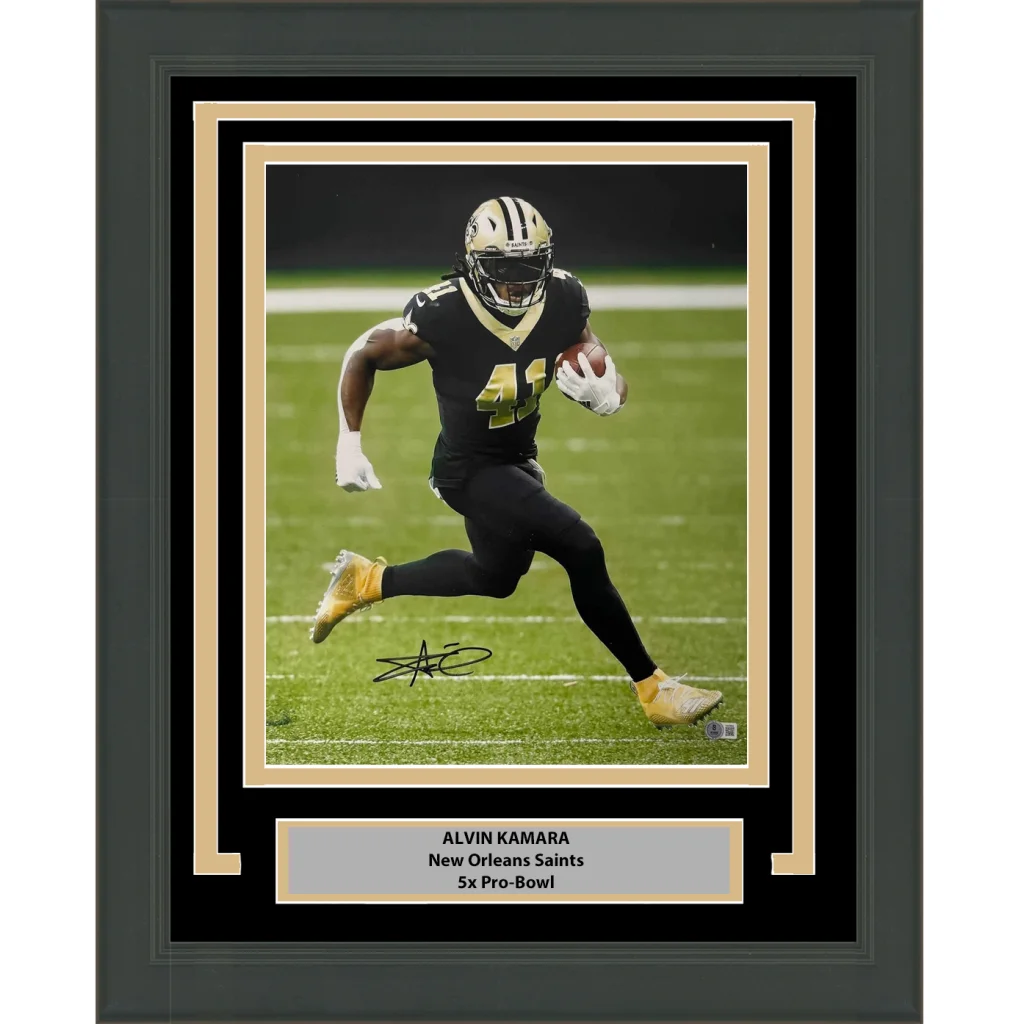 Professionally framed Alvin Kamara autographed photo perfect for your man cave