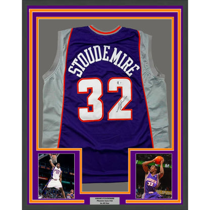 Framed Autographed Amare Stoudemire Phoenix Suns Jersey with Player Photos Showpiece