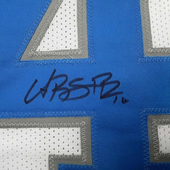 Framed Autographed Amon-Ra St. Brown 35x39 Detroit White Football Jersey Beckett BAS COA | Certified Authentic Signed Memorabilia | vintageantiquesgifts.com