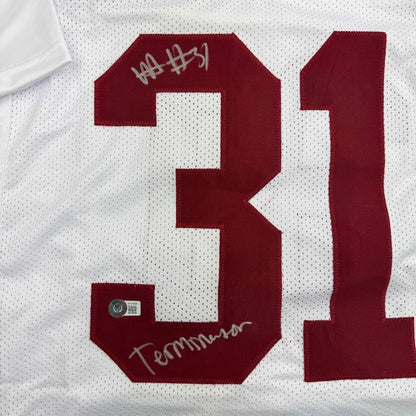 Framed Autographed Will Anderson Terminator 35x39 Alabama White College Football Jersey Beckett BAS COA | Certified Authentic Signed Memorabilia | vintageantiquesgifts.com