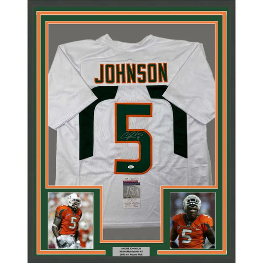Framed Andre Johnson #5 autographed Miami Hurricanes jersey ready to display