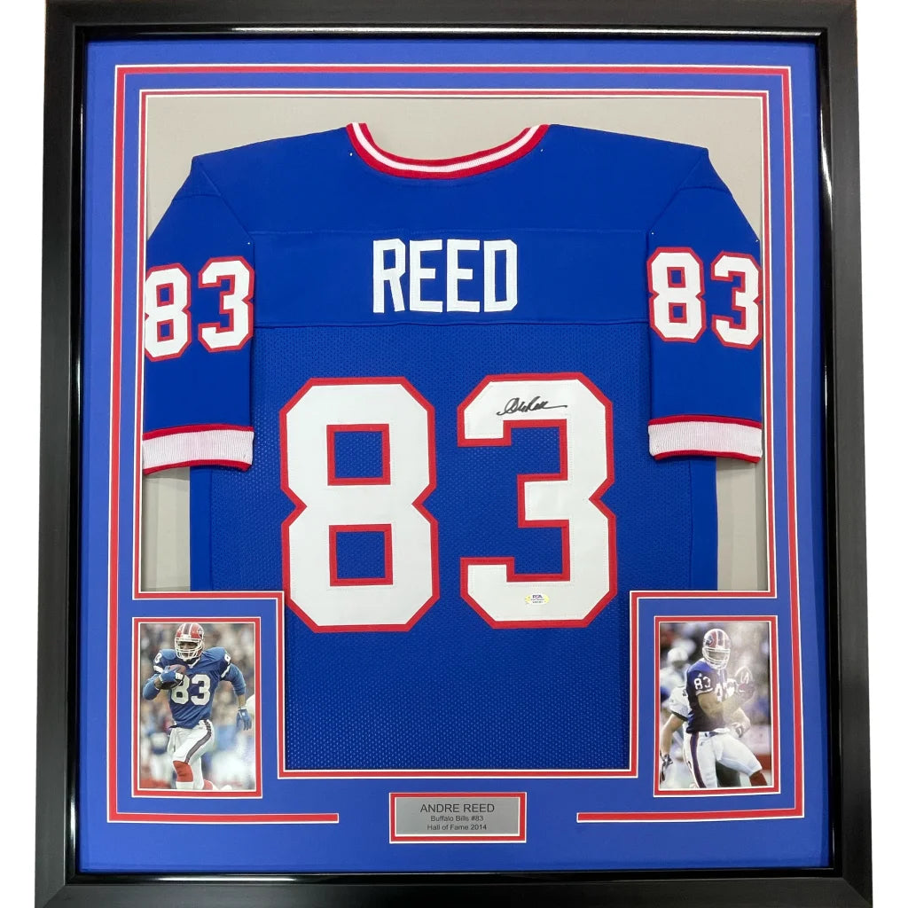 Andre Reed PSA DNA professionally framed jersey display with action photos and nameplate