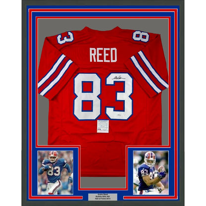 Framed autographed Andre Reed Buffalo red jersey with Reed 83, PSA/DNA COA