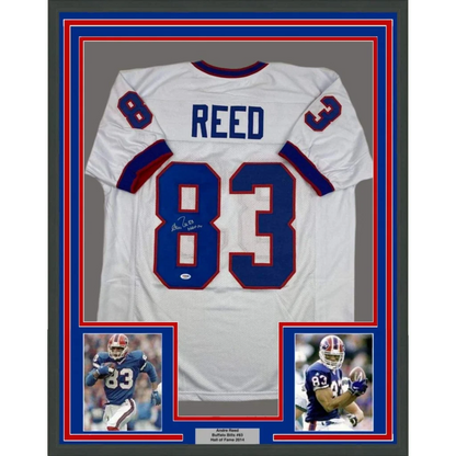 Framed Blue Football Jersey with two Player Photos and a Plaque Display