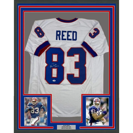 Framed Blue Football Jersey with two Player Photos and a Plaque Display