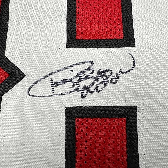 Framed Autographed Andre Rison 35x39 Atlanta Red Football Jersey Beckett BAS COA | Certified Authentic Signed Memorabilia | vintageantiquesgifts.com
