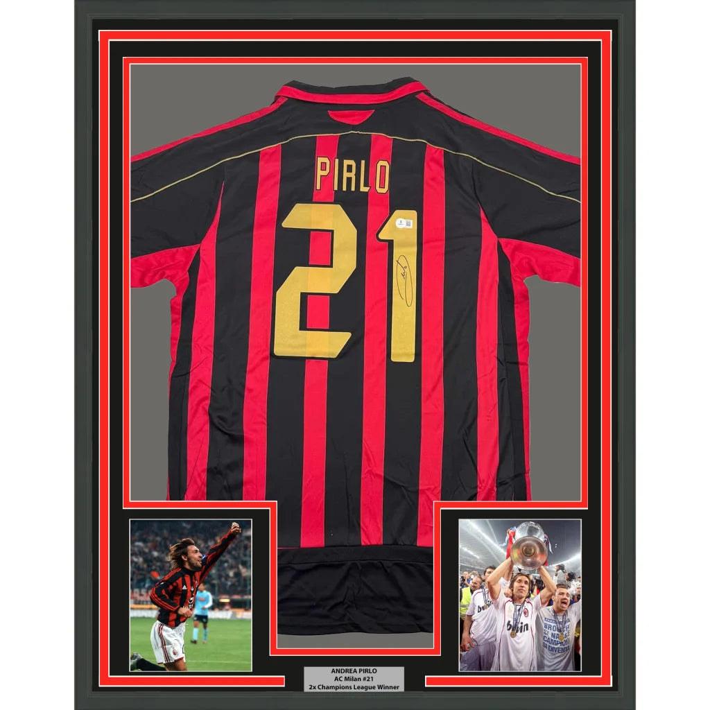 Framed Andrea Pirlo Signed AC Milan Jersey 35x39 inches for man cave display