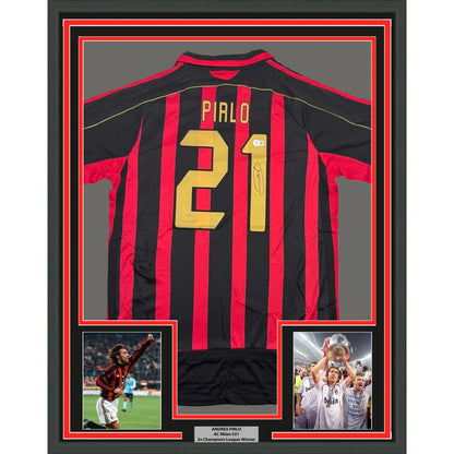Framed Andrea Pirlo Signed AC Milan Jersey 35x39 inches for man cave display