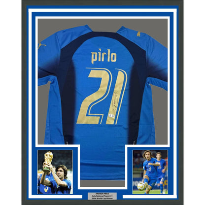 Framed autographed Andrea Pirlo Italy blue jersey with Pirlo 21, Beckett COA