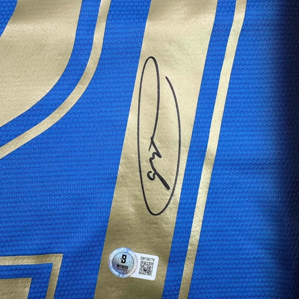 Framed autographed Andrea Pirlo Italy blue soccer jersey with Beckett BAS COA