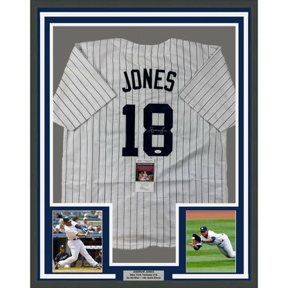Framed Autographed Andruw Jones 35x39 New York Pinstripe Baseball Jersey JSA COA | Hall of Fame Sports Memorabilia | vintageantiquesgifts.com