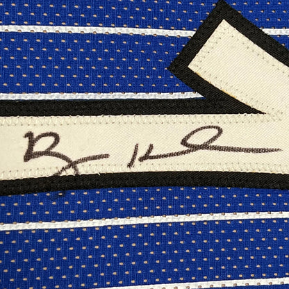 Framed autographed Penny Hardaway Orlando blue pinstripe jersey with stitched signature