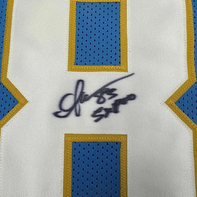 Framed Autographed Anthony Miller 35x39 San Diego Los Angeles LA Powder Blue Football Jersey JSA COA | Certified Authentic Signed Memorabilia | vintageantiquesgifts.com