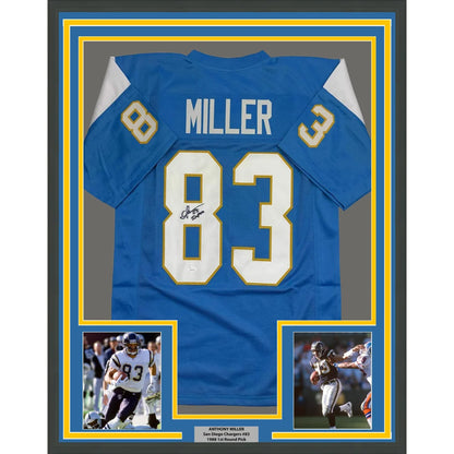 Framed Autographed Anthony Miller 35x39 San Diego Los Angeles LA Powder Blue Football Jersey JSA COA | Hall of Fame Sports Memorabilia | vintageantiquesgifts.com