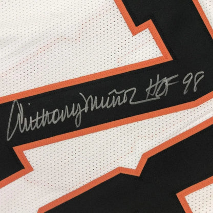 Framed autographed Anthony Munoz HOF 98 white Bengals jersey with signature
