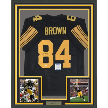 Framed black and gold Pittsburgh Steelers jersey with Brown 84