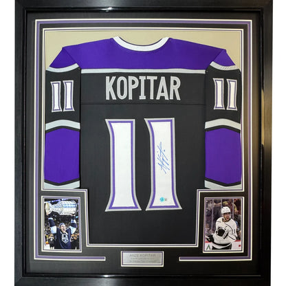 Framed Anze Kopitar signed Kings jersey with photos for ultimate man cave display