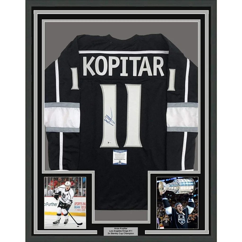 Professionally framed Anze Kopitar Los Angeles Kings jersey with autograph and JSA COA