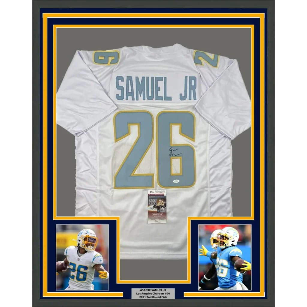 Framed JSA-authenticated Asante Samuel Jr. Los Angeles Chargers custom jersey for professional sports fans