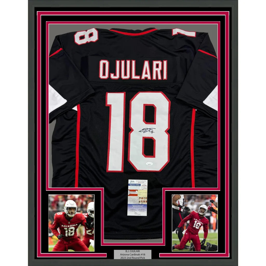 Framed Autographed B.J. BJ Ojulari 35x39 Arizona Black Football Jersey JSA COA | Hall of Fame Sports Memorabilia | vintageantiquesgifts.com