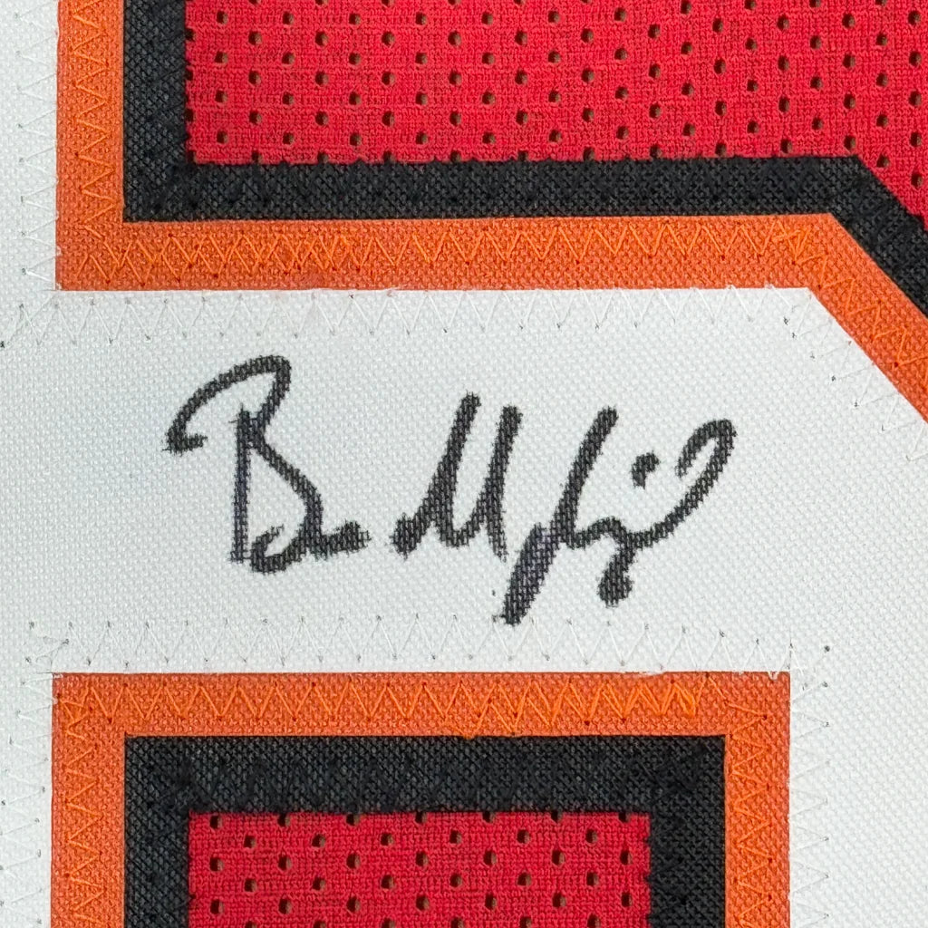 Framed Autographed Baker Mayfield 35x39 Tampa Bay Red Football Jersey Beckett BAS COA | Certified Authentic Signed Memorabilia | vintageantiquesgifts.com