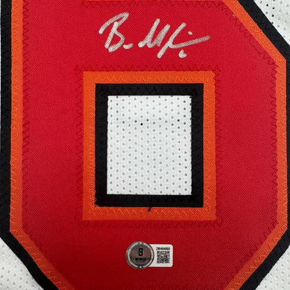 Framed Autographed Baker Mayfield 35x39 Tampa Bay White Football Jersey Beckett BAS COA | Certified Authentic Signed Memorabilia | vintageantiquesgifts.com