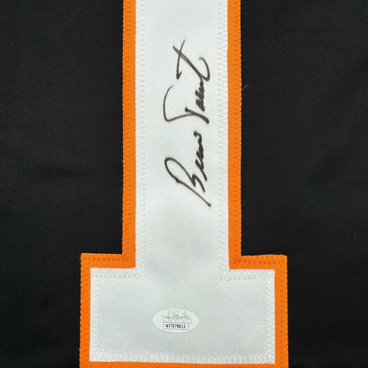 Framed autographed Bernie Parent orange Philadelphia Flyers jersey patch with JSA COA