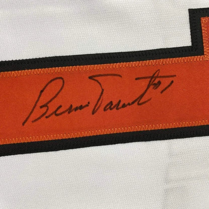 Framed autographed Bernie Parent Philadelphia white jersey label