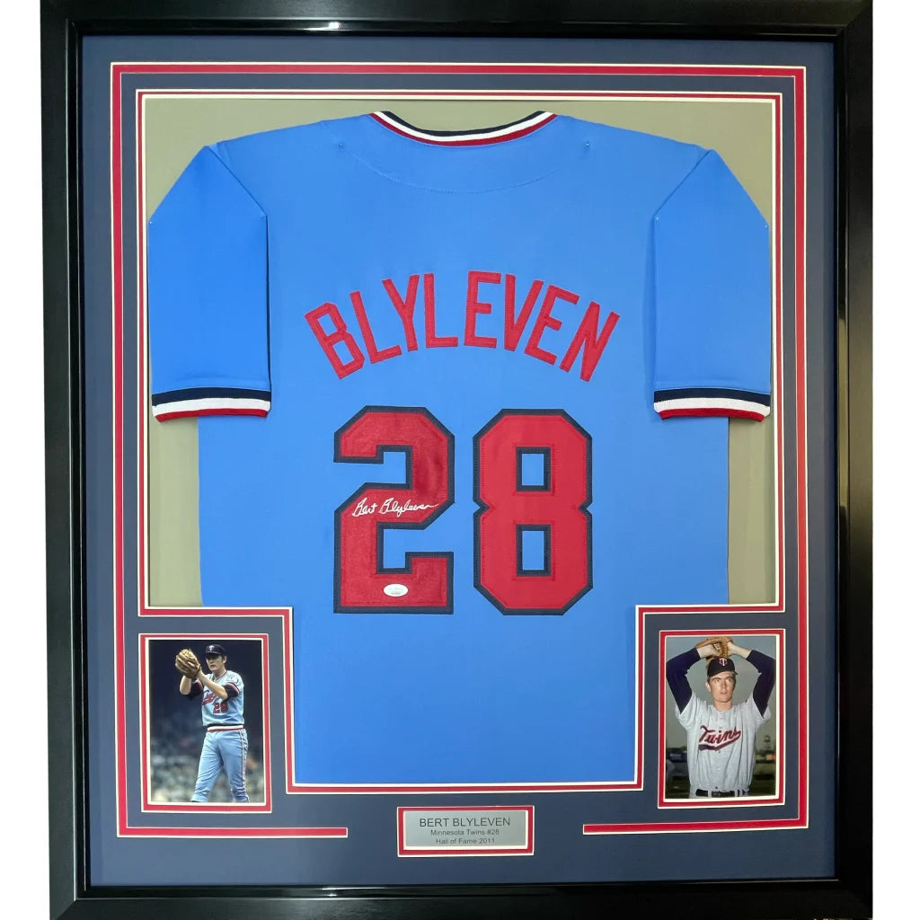 Framed Autographed Bert Blyleven 35x39 Minnesota Light Blue Baseball Jersey JSA COA | Hall of Fame Sports Memorabilia | vintageantiquesgifts.com
